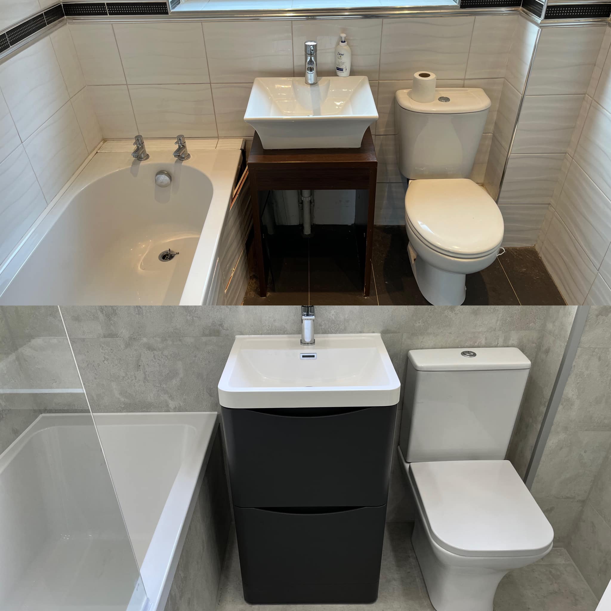 before and after of a bathroom installation