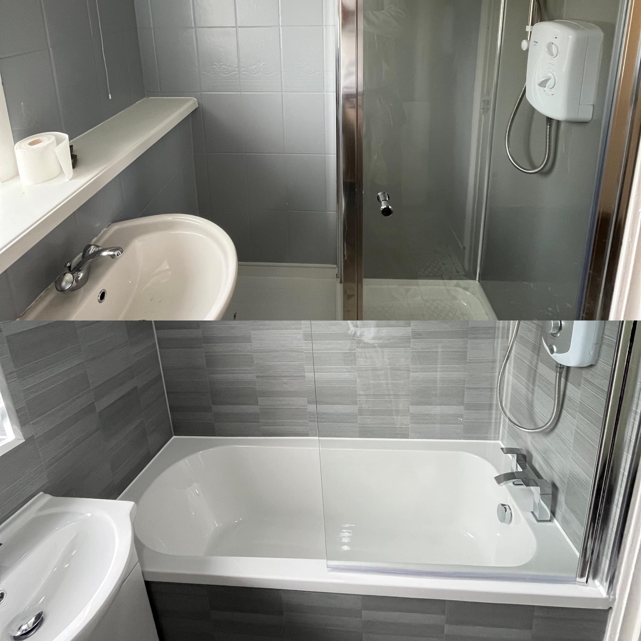 Before and after bath/shower transformation
