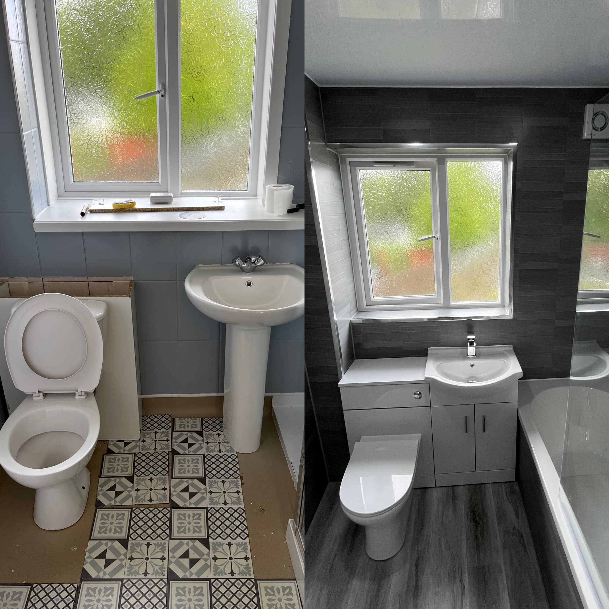before and after toilet cabinet installation